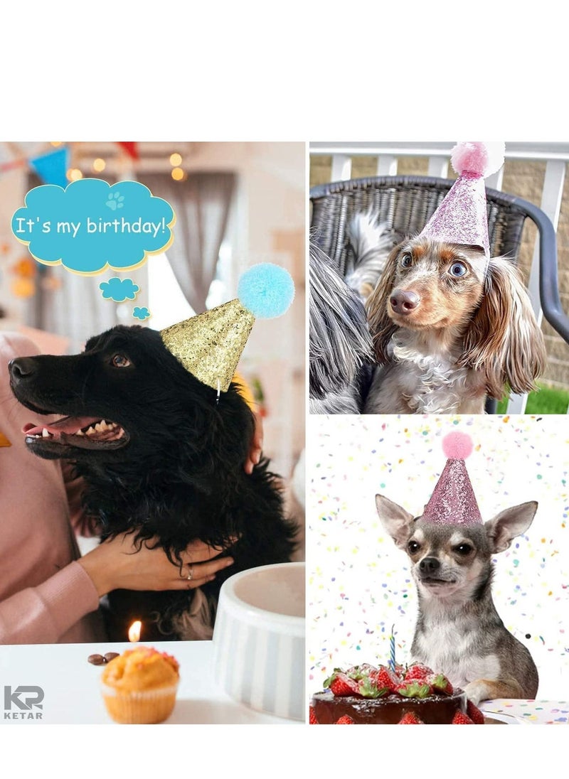Excefore - Cat Birthday Hat and Dog Hat, 2 Pieces Reusable Pet Headwear, Decorations for Parties - Party Supplies(Gold Pink) - Image 1