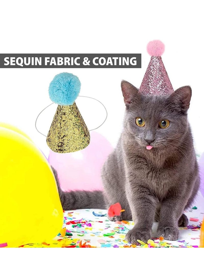 Excefore - Cat Birthday Hat and Dog Hat, 2 Pieces Reusable Pet Headwear, Decorations for Parties - Party Supplies(Gold Pink) - Image 1
