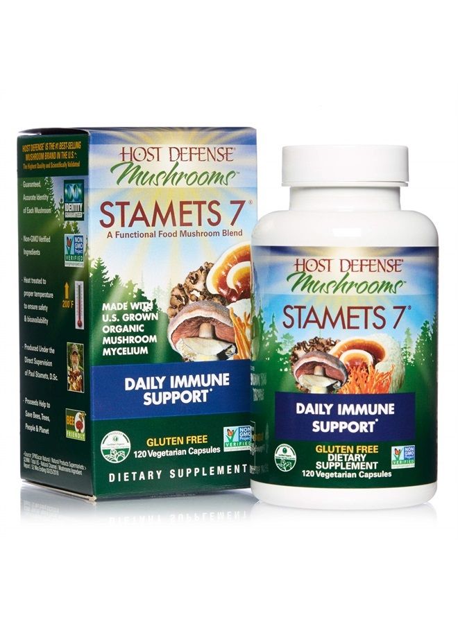Host Defense , Stamets 7 Capsules, Daily Immune Support, Mushroom Supplement with Lion's Mane and Reishi, Unflavored, 120 - Image 1