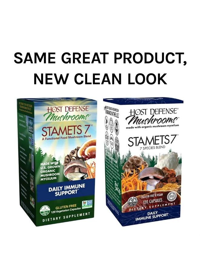 Host Defense , Stamets 7 Capsules, Daily Immune Support, Mushroom Supplement with Lion's Mane and Reishi, Unflavored, 120 - Image 2