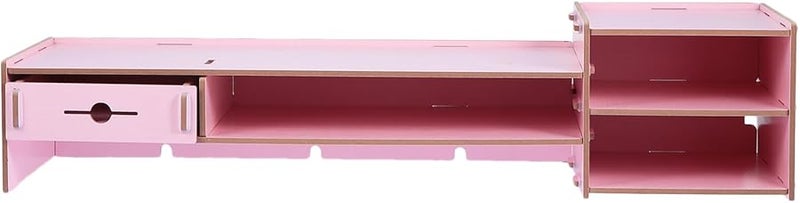 Pink Monitor Riser Desk Organizer With Drawer Office Computer Screen Storage Stand - Image 1