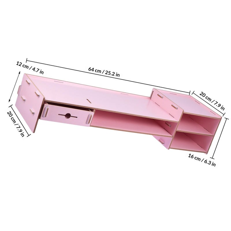 Pink Monitor Riser Desk Organizer With Drawer Office Computer Screen Storage Stand - Image 3