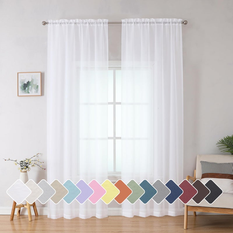 Simplebrand White Sheer Curtains, 84" Length, 2 Panels Set - Light Filtering, Rod Pocket Window Curtains for Bedroom (White, 42" W x 84" L) - Image 1