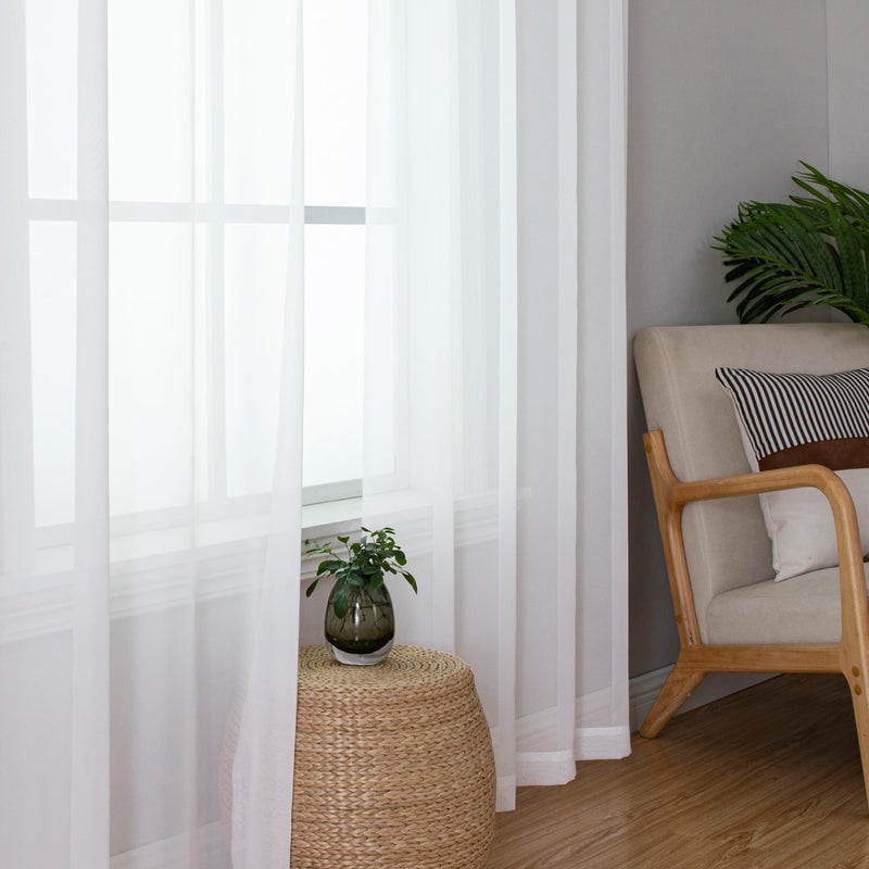 Simplebrand White Sheer Curtains, 84" Length, 2 Panels Set - Light Filtering, Rod Pocket Window Curtains for Bedroom (White, 42" W x 84" L) - Image 2