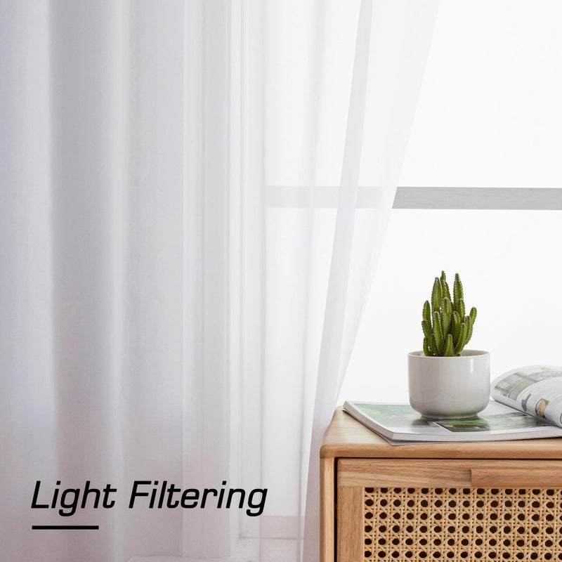 Simplebrand White Sheer Curtains, 84" Length, 2 Panels Set - Light Filtering, Rod Pocket Window Curtains for Bedroom (White, 42" W x 84" L) - Image 3