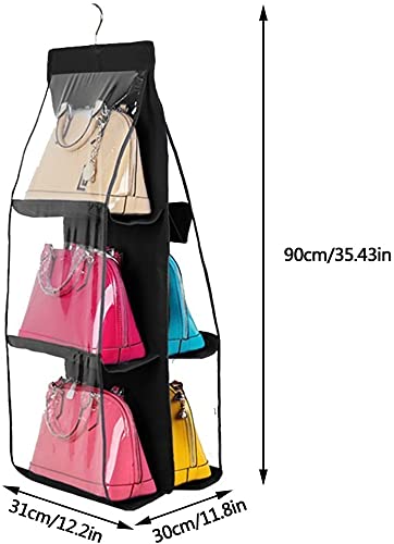 Honexa Hanging Handbag Organizer DustProof Storage Holder Bag Wardrobe Closet for Purse Clutch with 6 Larger Pockets Black Pack 1 - Image 2