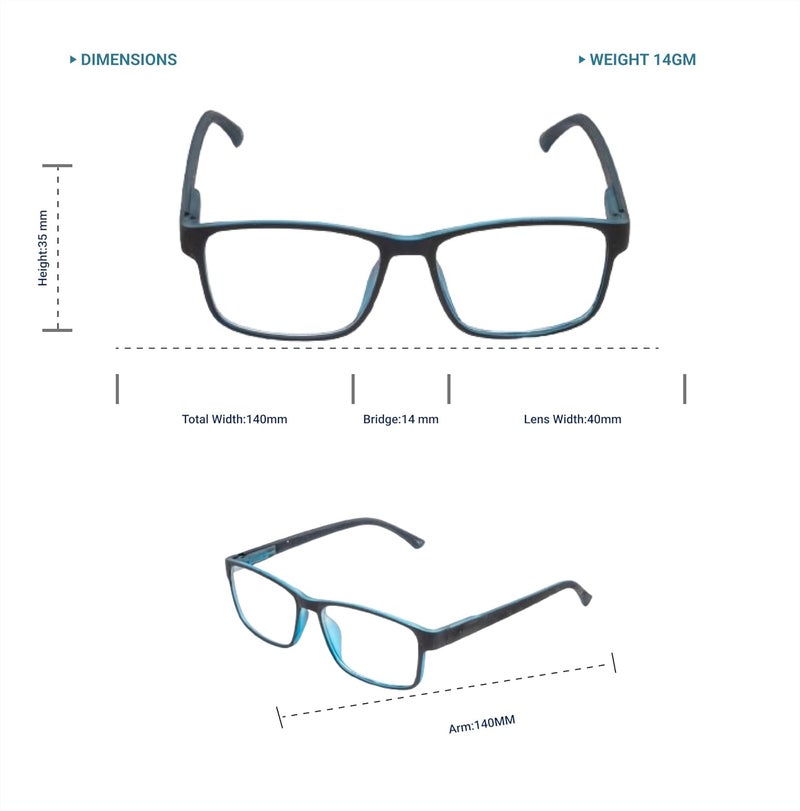 LENS+ Lensplus Rectangle TR Full Rim Eyeglasses with Blue Cut Lightweight Unisex Eyewear for Men & Women | Stylish Computer & Daily Use Frame - Image 4