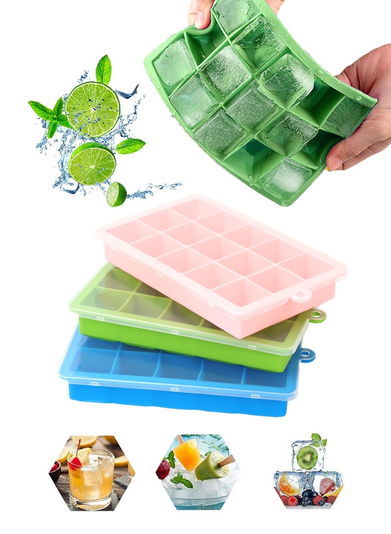 Silicone Ice Cube Tray, 3-Piece Large Ice Cube Molds with Leak-Proof Lid - Image 1