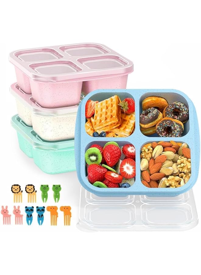 Green Tiger Bento Snack Boxes 4 Pack, Reusable Bento Boxes Kids with 4 Compartments & Fork, Lunch Snack Containers for Kids Adults, Divided Food Storage Containers for School Work Travel (Wheat), B2402008 - Image 1