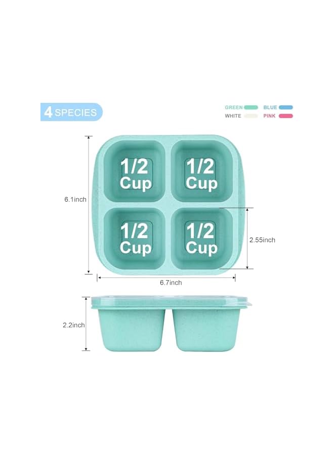 Green Tiger Bento Snack Boxes 4 Pack, Reusable Bento Boxes Kids with 4 Compartments & Fork, Lunch Snack Containers for Kids Adults, Divided Food Storage Containers for School Work Travel (Wheat), B2402008 - Image 3