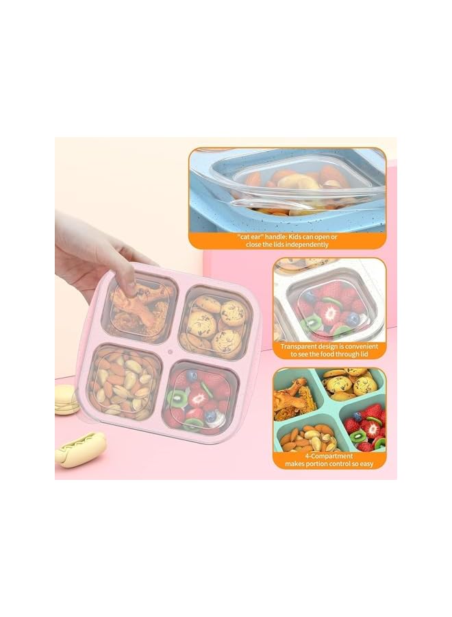 Green Tiger Bento Snack Boxes 4 Pack, Reusable Bento Boxes Kids with 4 Compartments & Fork, Lunch Snack Containers for Kids Adults, Divided Food Storage Containers for School Work Travel (Wheat), B2402008 - Image 2