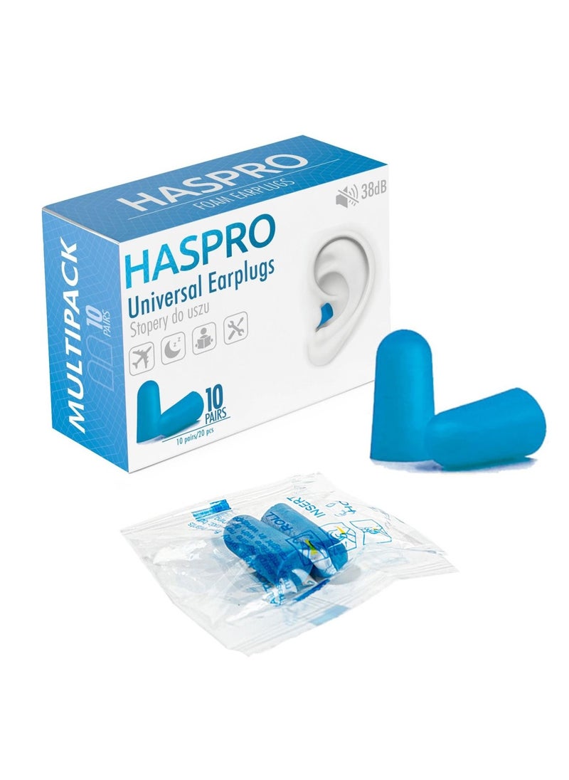 HASPRO HASPRO Ultra Soft Foam Earplugs, Best Earplugs for Noise Canceling, Snoring, Work, DIY, Noise Reduction SNR 38dB (Pack of 10, Blue)  - Image 1