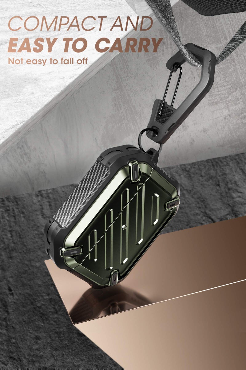 Supcase Unicorn Beetle Pro Series Full Body Rugged Protective Case with Carabiner for Air Pods Pro (2022/2019), Dark Green - Image 4