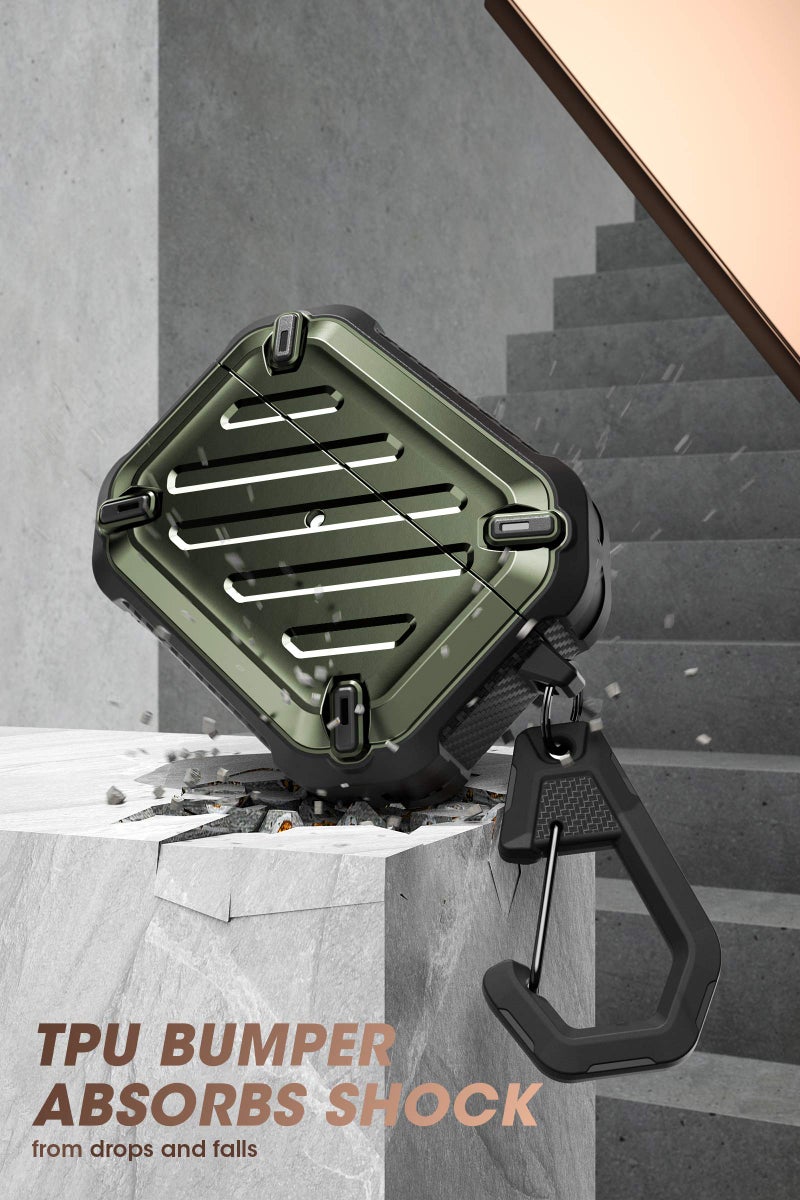 Supcase Unicorn Beetle Pro Series Full Body Rugged Protective Case with Carabiner for Air Pods Pro (2022/2019), Dark Green - Image 2