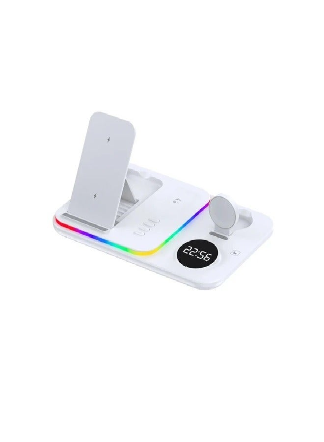 5 in 1 Wireless Charging Station Dock with Digital Clock & Night Light 30W White