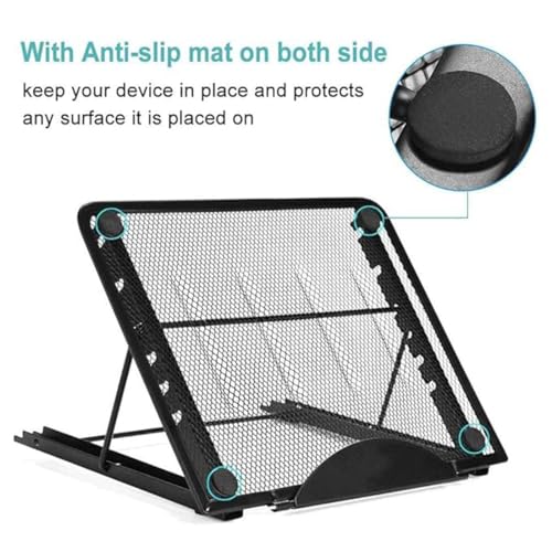SUKHAD Multifunctional Mesh Ventilated Adjustable Desktop Laptop Stand, 9.5 X 7.5 X 0.6 Inch, Black - Image 3