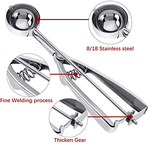 Linwnil Cookie Scoop Set - Small/1 Tablespoon, Medium/2 Tablespoon, Large/3 Tablespoon - Ice Cream Scoop Set, 18/8 Stainless Steel Dough Scoop Cupcake Scoop Melon Baller (Scoop- 3set-(4mm-5mm-6mm)) - Image 2