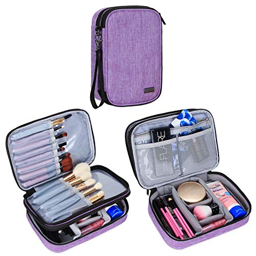 Teamoy Travel Makeup Brush Caseup to 88 Professional Makeup Train Organizer Bag with Handle Strap for Makeup Brushes and Makeup EssentialsMedium PurpleNo Accessories Included