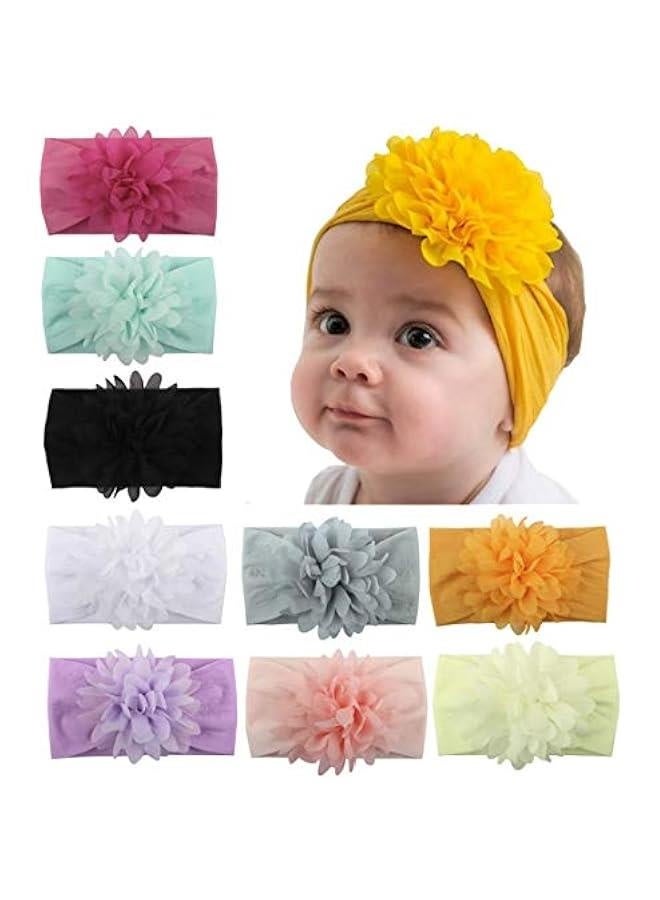 Baby Head Wrap Chiffon Flowers Newborn Infant Soft Nylon Headbands - Image 1