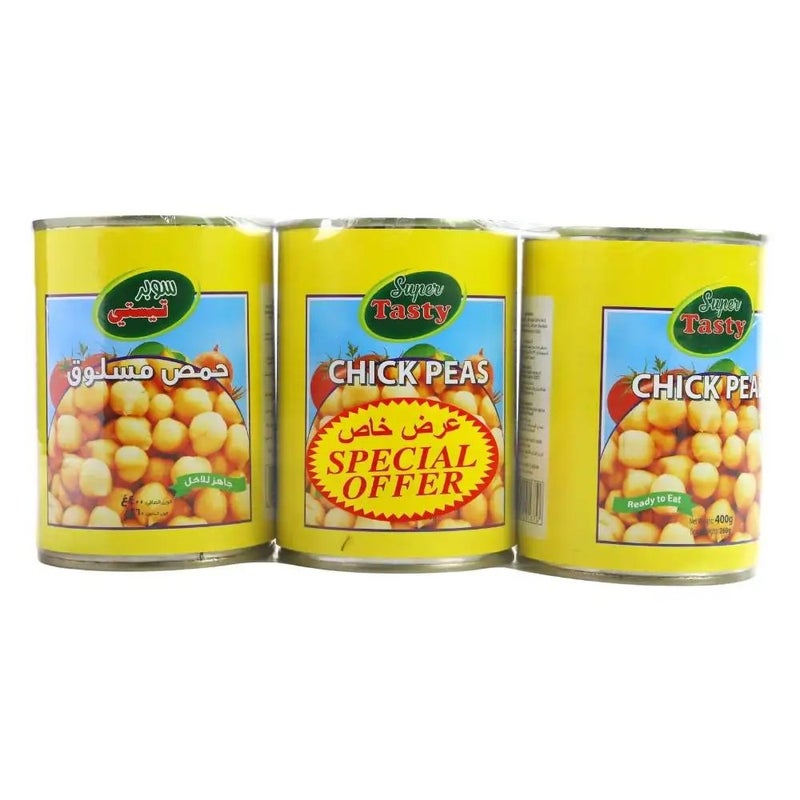 Super Tasty Ready to Eat Canned Chick Peas, Peas for Prepare Veg Curry, Gravy, Salads, Rice- Pack of 3, 400 gm - Image 1
