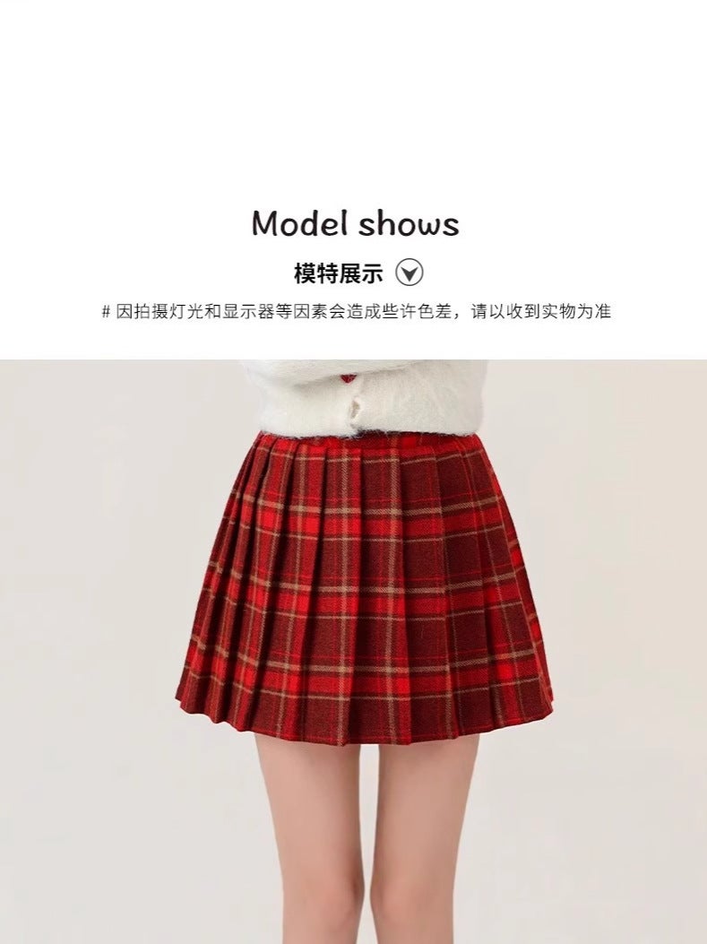 Girls' Woolen Skirt, Clothing, New Year'S New Short Skirt, Red Plaid Skirt For Older Girls, Stylish Kidsren'S Skirt - Image 5