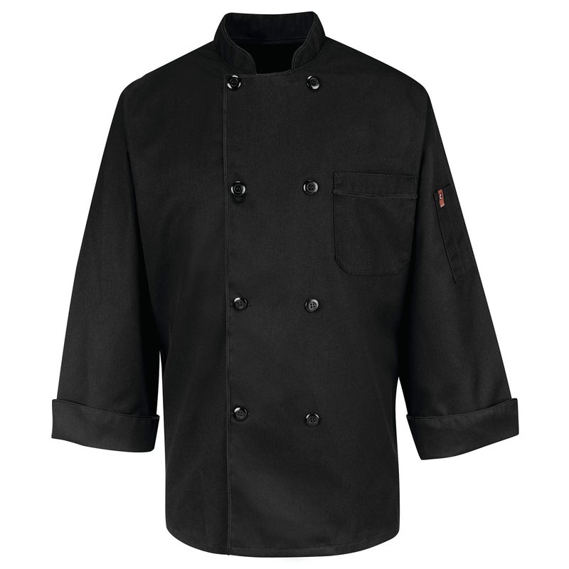 Chef Designs معطف طهاة بتصميمات للرجال بثمانية أزرار لؤلؤ، أسود، متوسط أمريكي - Image 3