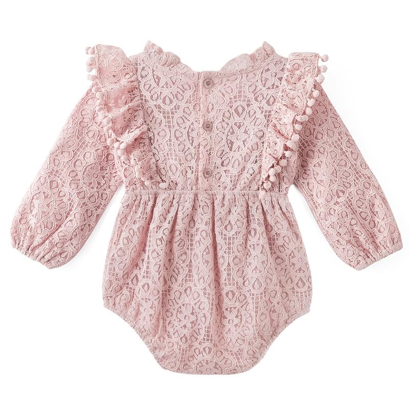Simplee kids Baby Infant Girls Lace Romper Long Sleeve Jumpsuit Fall Winter Clothes for 6-12 Months Pink - Image 3