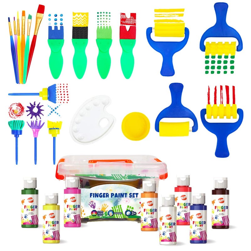 BLOT Early Learning Kids Paint Set Washable Finger Paint with Assorted Painting Brushes Sponges Portable Case for Kids Toddlers Drawing Gifts Age 3+ - Image 1