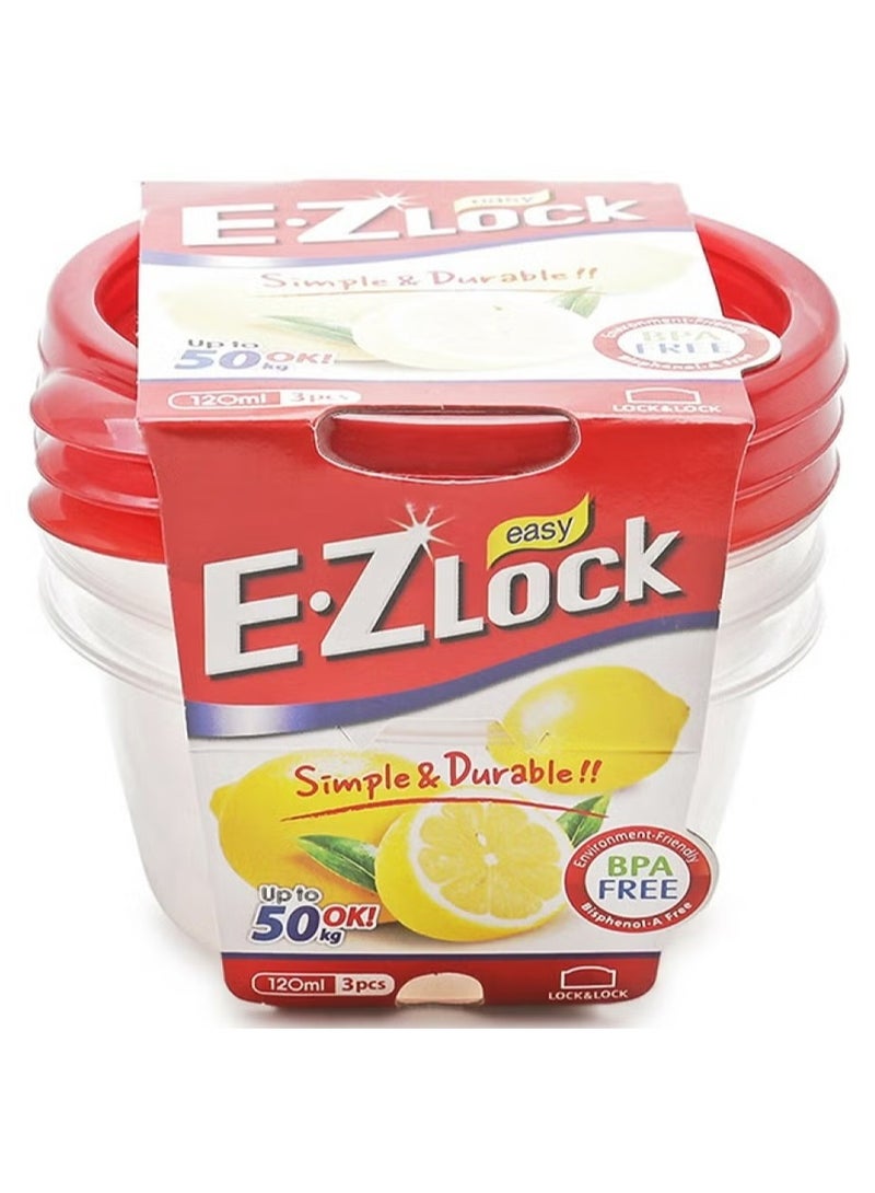 LOCK & LOCK E.Z Lock Airtight Food Storage Containers Set Bpa Free Durable Plastic Compact Design 120 ML 3 Pcs Pack