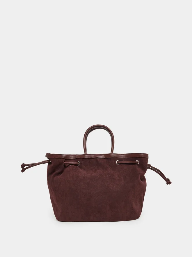 Styli Styli Velvet Look Eyelet Tote Bag with Side Drawstrings