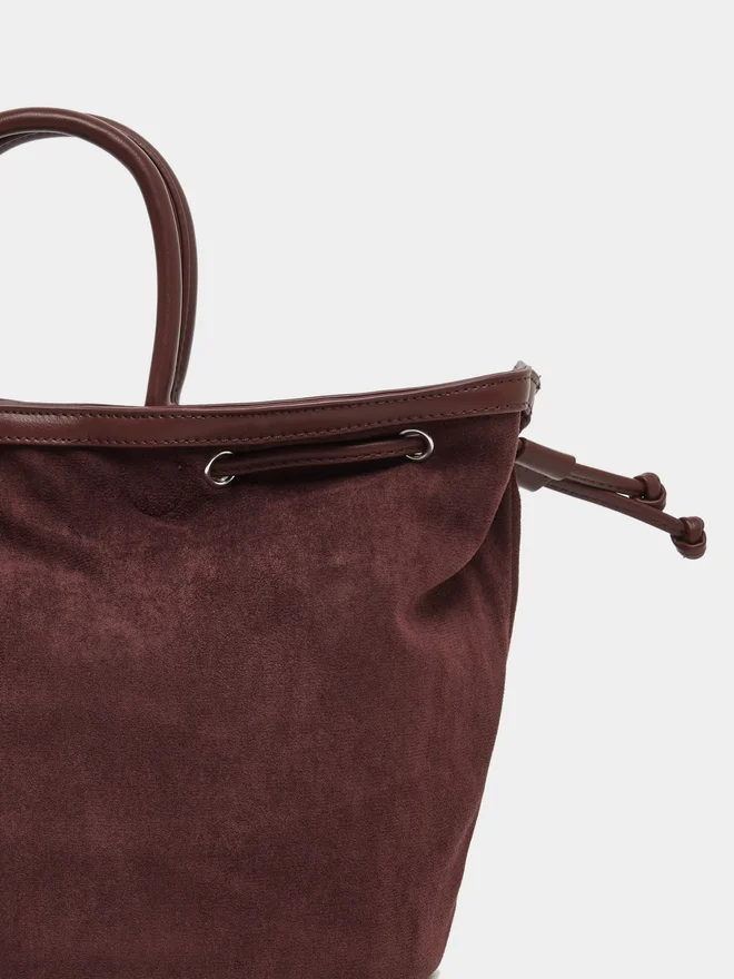 Styli Styli Velvet Look Eyelet Tote Bag with Side Drawstrings