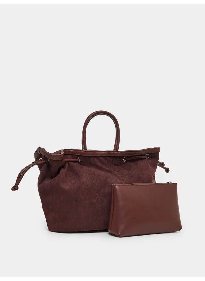 ستايلي Styli Velvet Look Eyelet Tote Bag with Side Drawstrings