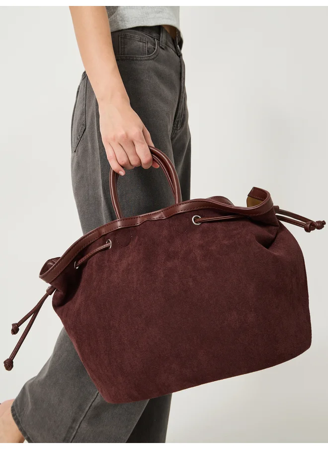 ستايلي Styli Velvet Look Eyelet Tote Bag with Side Drawstrings