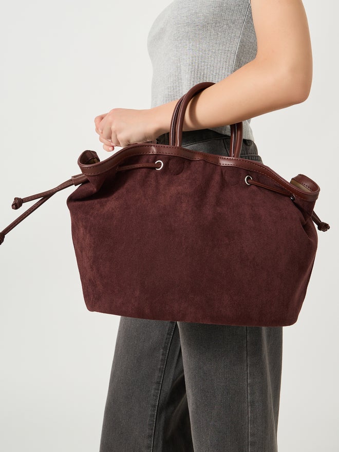 Styli Styli Velvet Look Eyelet Tote Bag with Side Drawstrings  - Image 3