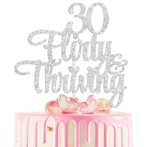 Ferburitar 30 Flirty  Thriving Cake Topper Cheers to 30 Years30  Fabulous Cake Decor Happy 30th Birthday Anniversary Party Decorations Supplies Silver Glitter - Image 1