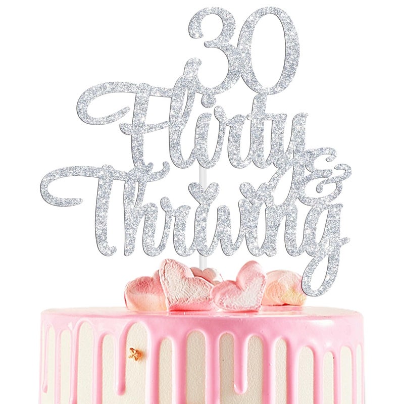 Ferburitar 30 Flirty  Thriving Cake Topper Cheers to 30 Years30  Fabulous Cake Decor Happy 30th Birthday Anniversary Party Decorations Supplies Silver Glitter - Image 3