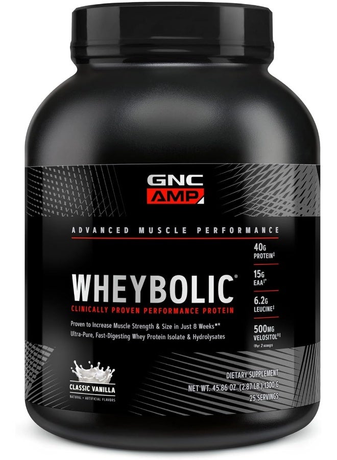 GNC Amp Wheybolic Whey Protein Powder Isolate With Bcaa | Targeted Muscle Building And Workout Support Formula | Gluten Free | Classic Vanilla | 25 Servings - Image 1