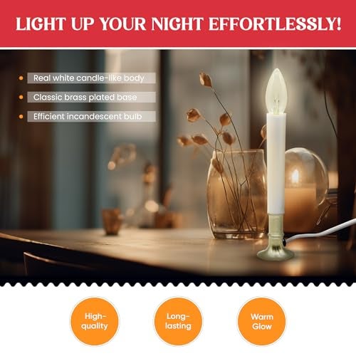 Creative Hobbies Electric Window Candle Lamp with Brass Plated Base, Dusk to Dawn Sensor Turns Candle on in Dark and Off in Light, Ready to Use! - Image 2