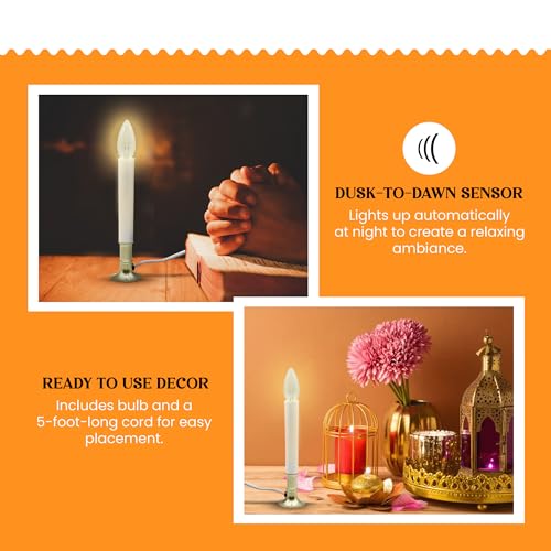 Creative Hobbies Electric Window Candle Lamp with Brass Plated Base, Dusk to Dawn Sensor Turns Candle on in Dark and Off in Light, Ready to Use! - Image 5