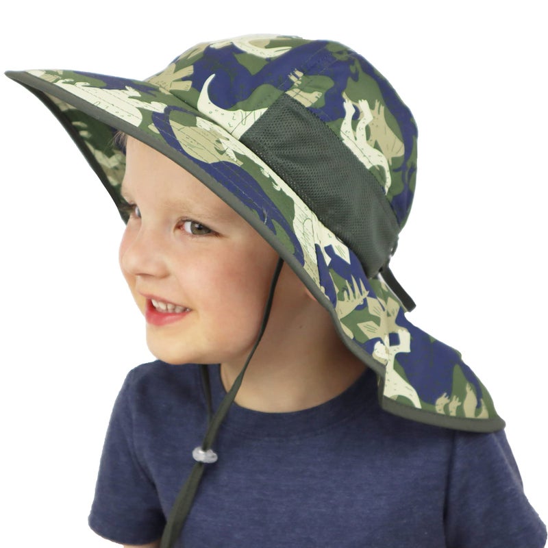 icolor Kids Sun Hat UPF50+ Sun Protection Toddler Summer Travel Beach Play Bucket Hats with Neck Flap for Girl Boy Ages 3~10T Dinosaur - Image 2