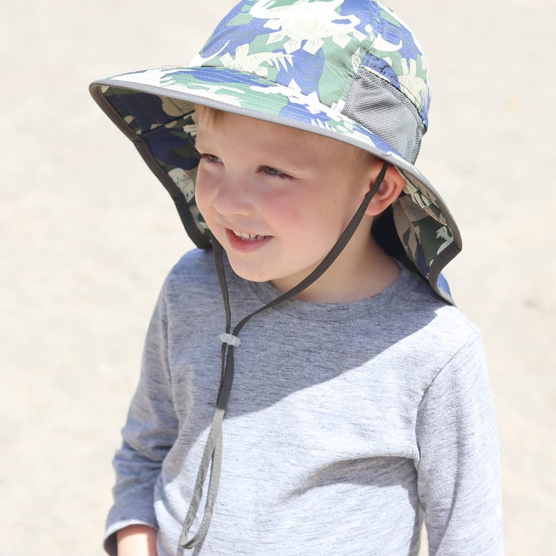 icolor Kids Sun Hat UPF50+ Sun Protection Toddler Summer Travel Beach Play Bucket Hats with Neck Flap for Girl Boy Ages 3~10T Dinosaur - Image 5