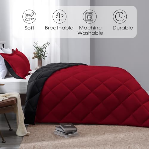Basic Beyond Full Size Comforter Set - Red and Black Comforter Set Full, Reversible Comforter Full Size Set, 1 Comforter (82"x92") and 2 Pillow Shams (20"x26"+2") - Image 2