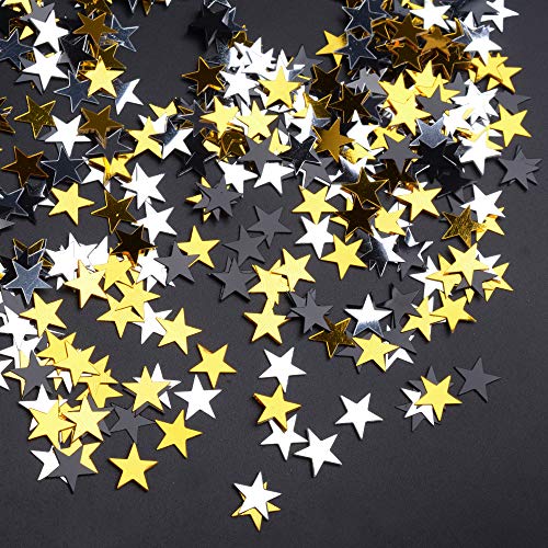 JHere Metallic Multi-Colored Star Confetti - 10mm, Silver, Black, Gold - 30g - Image 2
