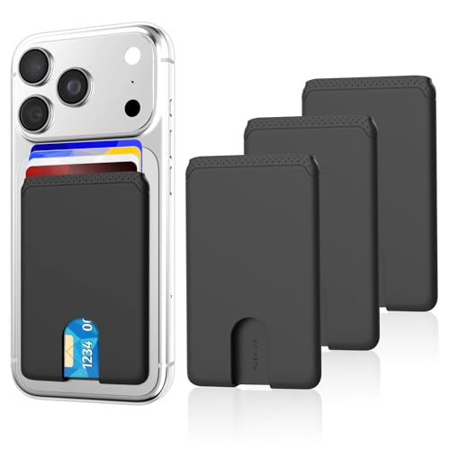 Senose Phone Card Holder, Silicone Anti Slip Out Phone Wallet Stick On Credit Card Holder, Id Card Pouch Compatible for iPhone 13/12 Pro Max Samsung Galaxy Smartphone, 3 Pack (Black) - Image 1