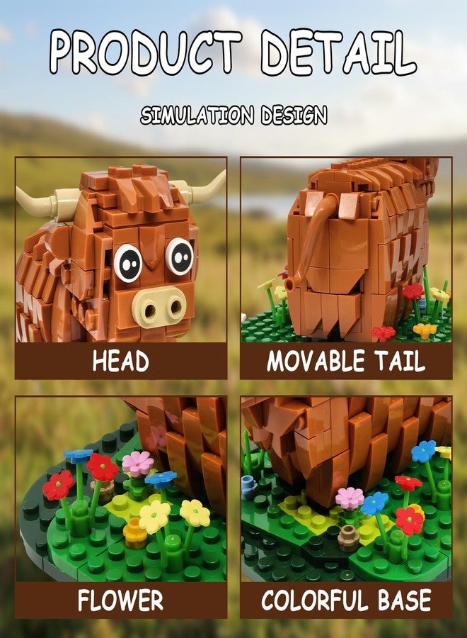 TNDCKP Highland Cow Building Block Set, Creative Farm Animal Model, Compatible with Lego 853792 Accessory, Relaxing DIY Construction Kits, Decorative Gift for Adults and Kids, 398Pcs - Image 3