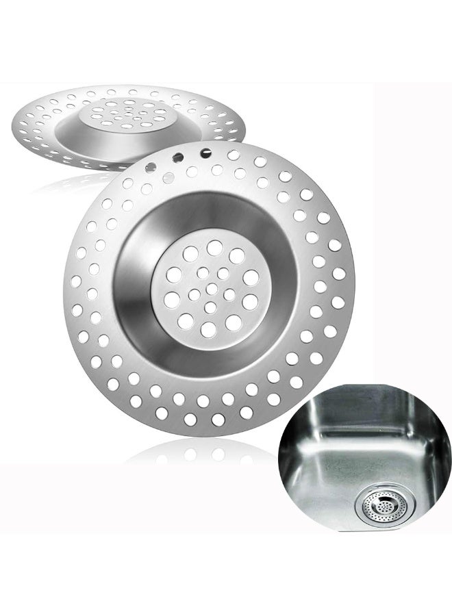 2 Pack Stainless Steel Sink Strainer Plug, 7cm Universal Drain Filter & Hair Catcher for Kitchen Sink, Bathroom & Bathtub - Image 1