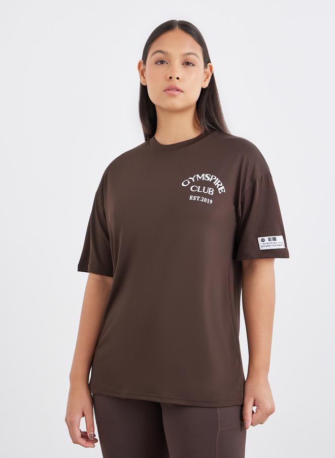 Styli Gymspire Edition - Label and Tab Dropped Shoulder Short Sleeve Top with Text Detail - Image 2