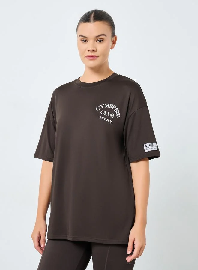 Styli Active Gymspire Edition - Label and Tab Dropped Shoulder Short Sleeve Top with Text Detail