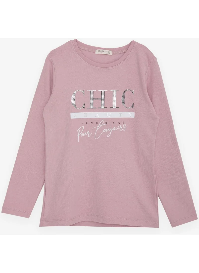 بريز Girl Child Long Sleeve T-Shirt Glitter Text Printed 9-14 Years, Dried Rose