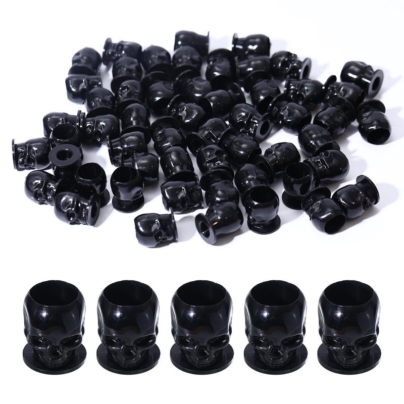 OFEYLE Tattoo Ink Caps Disposable Skull Tattoo Ink Cups 200PCS Plastic Ink Caps for Tattooing Makeup Pigment Ink Cups Tattoo Ink Holder Tattoo Supplies and Equipment, Tattoo Accessories (Black) - Image 1